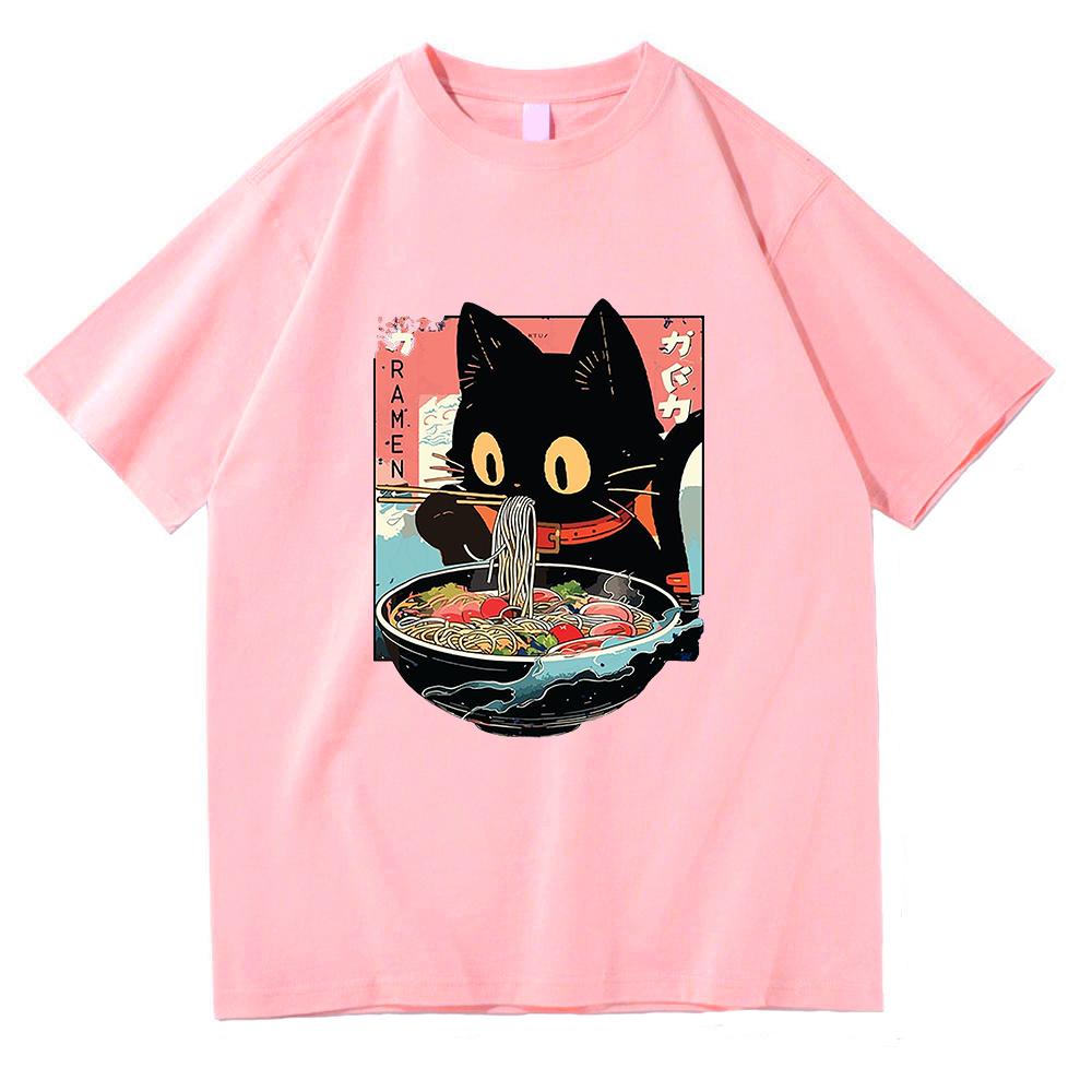 Camiseta de ramen de comida para gatos Kawai ropa de animación femenina Harajuku ropa blusa neutral blusa transpirable