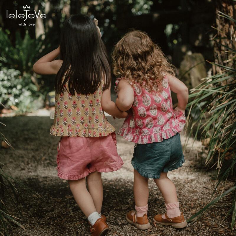 LELE JOVE Girls Linen Ruffle Shorts 110