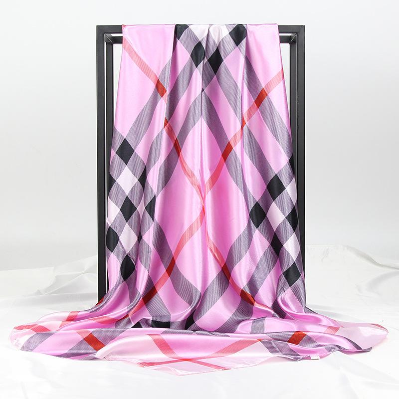 

Шелковый шарф женский клетчатый шелковый шарф с принтом 90*90 см, атласный шелковый шарф, большой квадратный шарф в подарок 90*90cm（polysatin) хаки