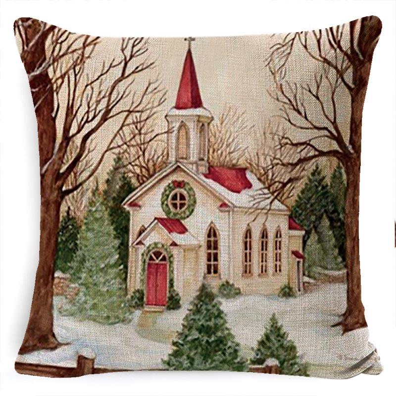 Pillow Cushion Cover Linen Santa Claus Pillow Cover Linen Material