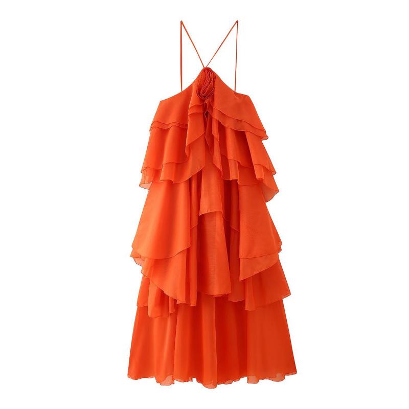 Rochie europeană americană pentru femei, multicoloră, stratificată, cu gât halter și imprimeu floral