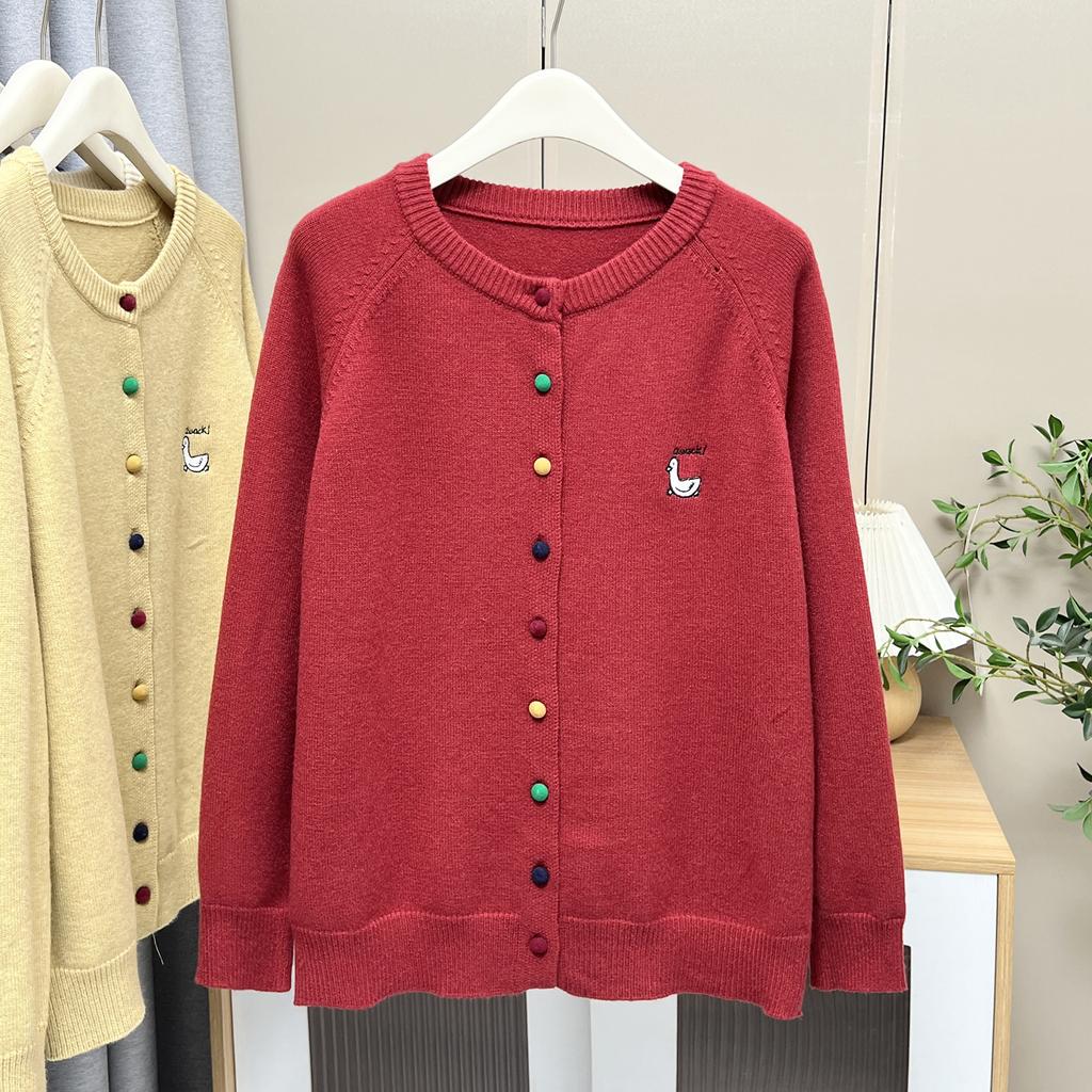 Women Long Sleeve Knitted Embroidered Cardigan Plus Size Casual Outerwear Top