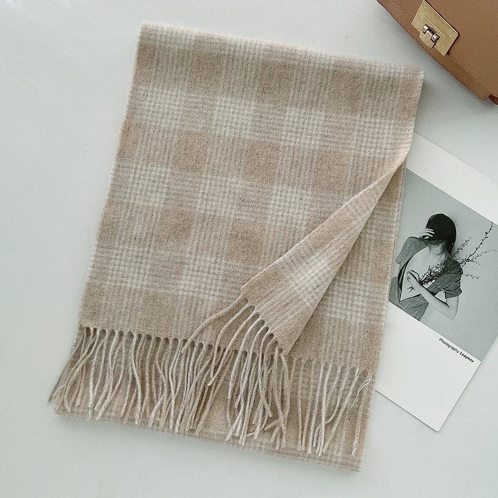 100% Pure Wool Scarf Female Winter Warm Cashmere Shawl Checkerboard Couple Accessory Outdoor Wrap Windproof Scarf