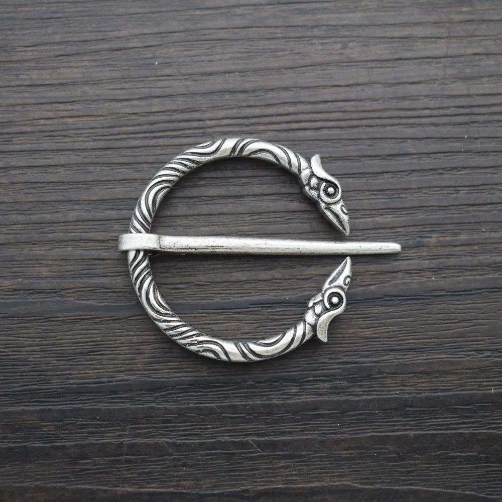 Norse Viking Brooch Antique Silver Color Raven Penannular Brooch Carved Creative Brooches Buckle Pins Jewelry Gifts