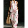 1116 Summer Cool Neck Suit Women's Temperament V-Neck Off-Shoulder Top + High Waist Wide Leg Pants Two-piece Set