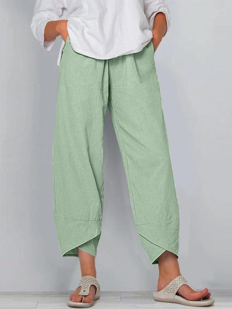 Women's Retro Printed Loose Wide Leg Pants  Summer Loose Casual Cotton Pants Solid Color Oversized Women's SimpleCasual Cropped Pants