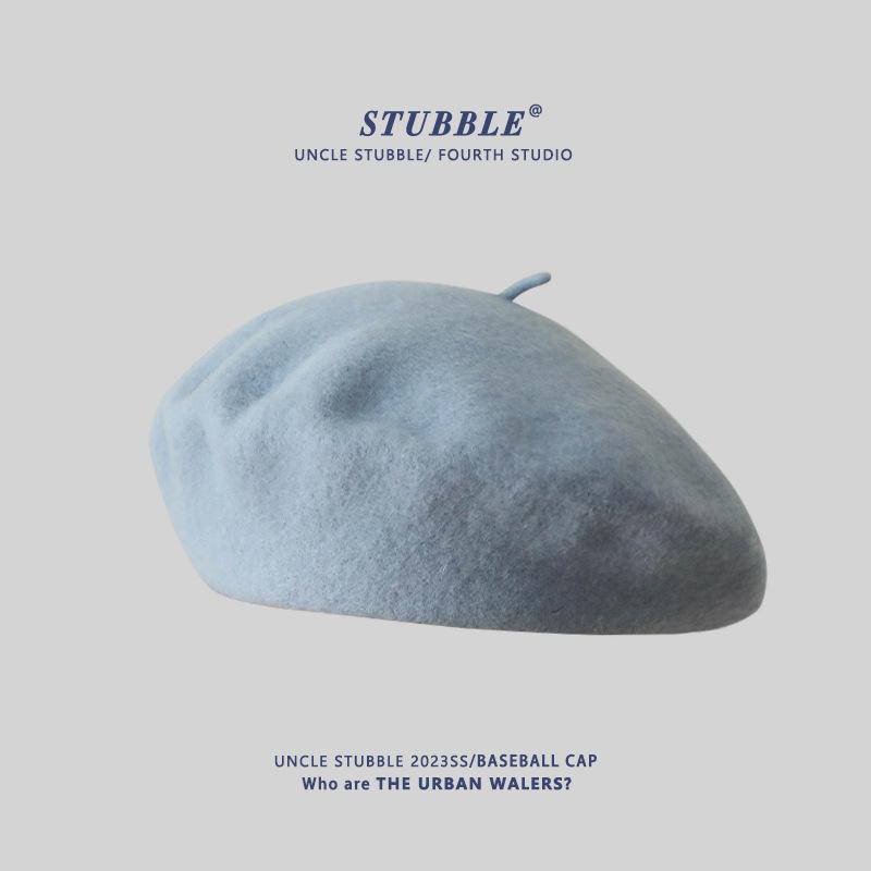Autumn and Winter Wool Berets for Girls Artistic and Retro Versatile Painter Hats Solid Color Flower Bud Hats