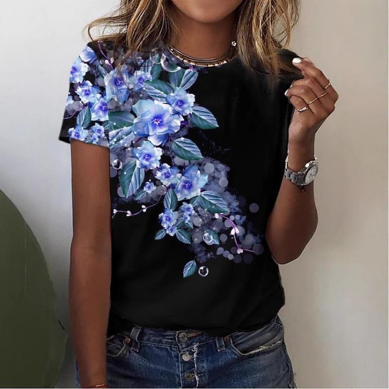 Tricou de damă cu mânecă scurtă de primăvară vară, cu imprimeu digital 3D, casual, versatil, larg, pentru femei, cămașă