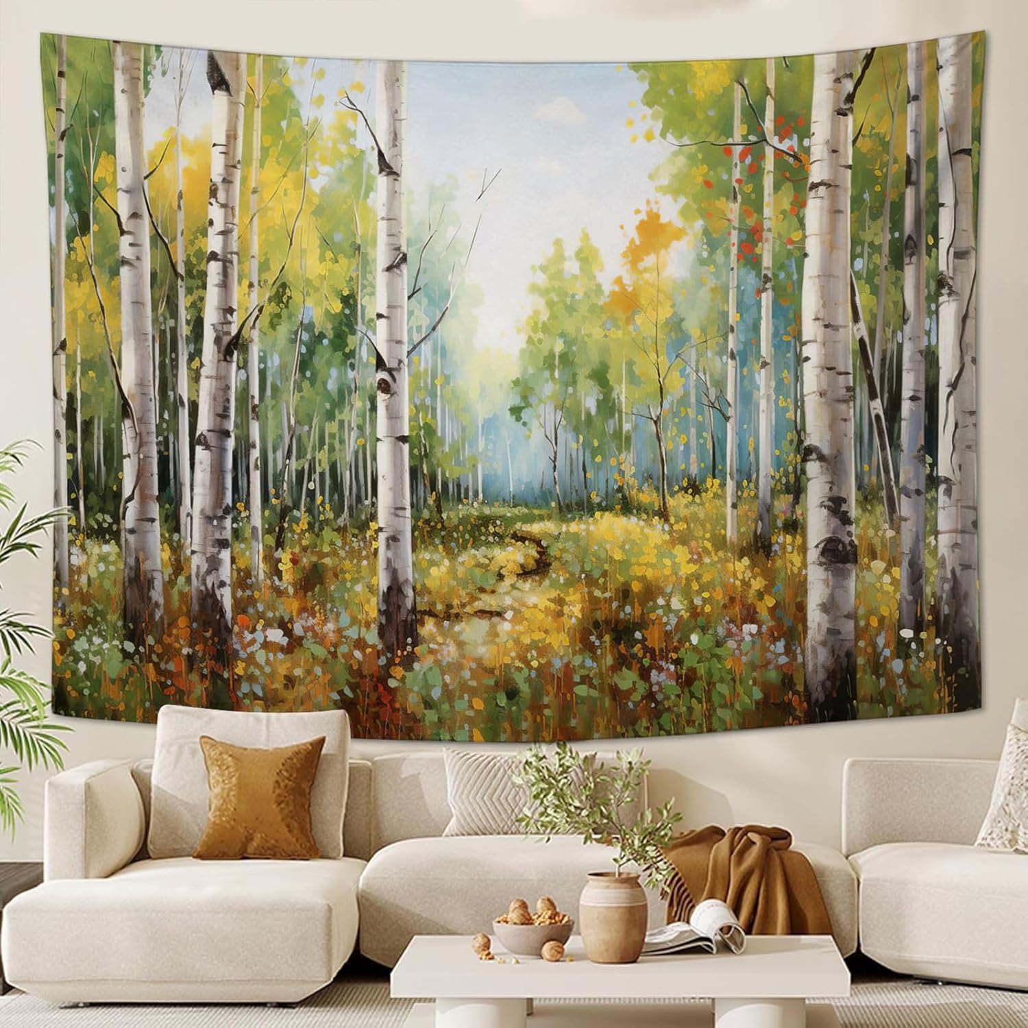 Tapestry: Photographs of a Forest with White Birch in Kedjip Style 75x100