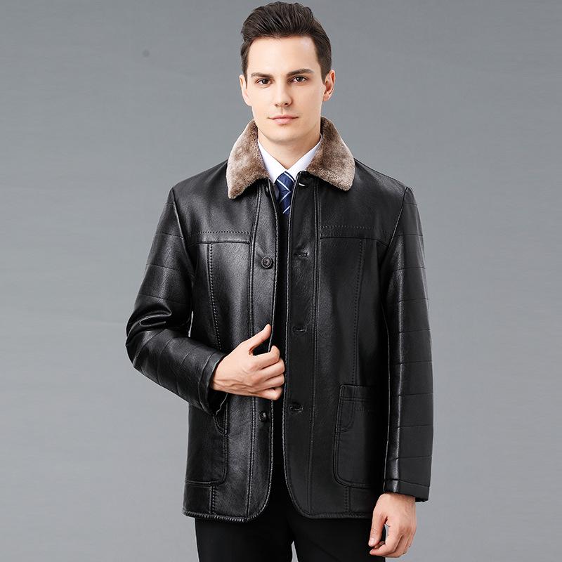 

Мужская зимняя куртка из овчины: Плюс бархат, утолщенная кожа, повседневный мех, пальто на пуговицах для людей среднего и пожилого возраста. 200/5XL