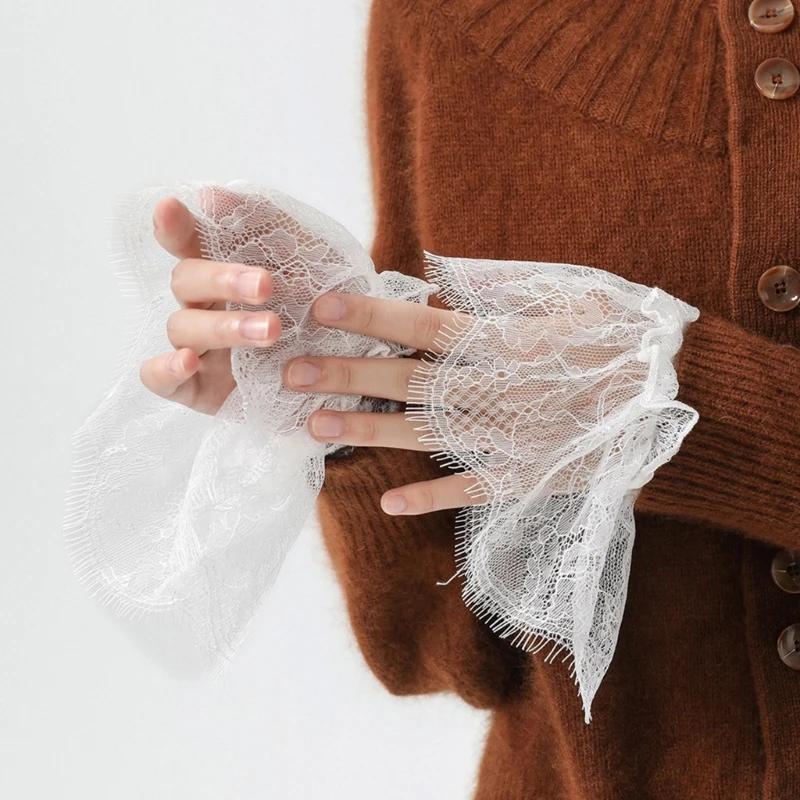 Detachable Wrist Cuffs for Women Wedding Dress Pleated Cuffs Lace Fake Cuffs