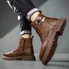 Men Outdoor Casual Leather Ankle Boots Large Size Soft Leather Motorcycle Boots Thick Bottom High Top Work Driving Shoes