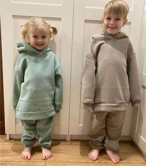Winter Children Fleece Outfits Toddler Warm Thicken Cotton Soild Hoodies+Pants Tracksuit Kids Boy Girl Sweatsuits Sets
