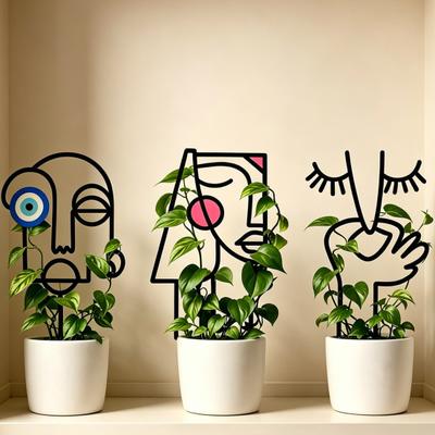 Metal Plant Trellis, Abstract Face Iron Climbing Plants Holder Rack, Vine Stem Support Wire for Indoor Potted Plants, Flowers