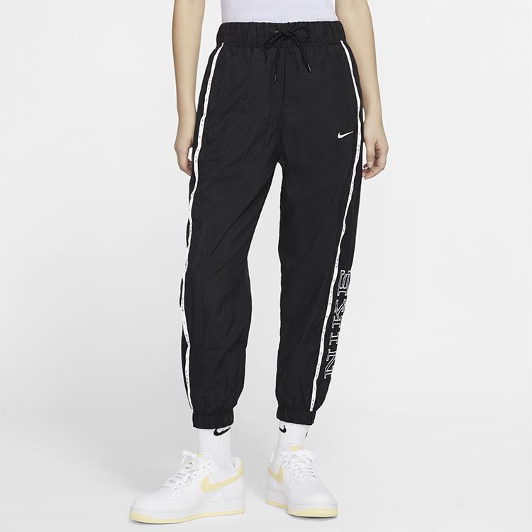Nike Retro Sports Woven Logo Drawstring Loose Fit Long Pants Women Pants Black CK1409-010