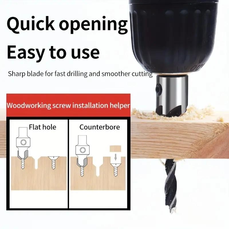 4pcs Three Pointed Woodworking Counterbore Drill 3-10mm Reaming Drill Screw Chamfering Drill Bit Hole Opener Tool Set