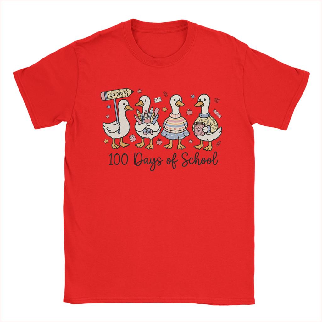 Vintage 100 Days of School Ducks Cute Goose Teacher 100th Day TShirts Unisex Round Collar Pure Cotton T Shirts Short Sleeve