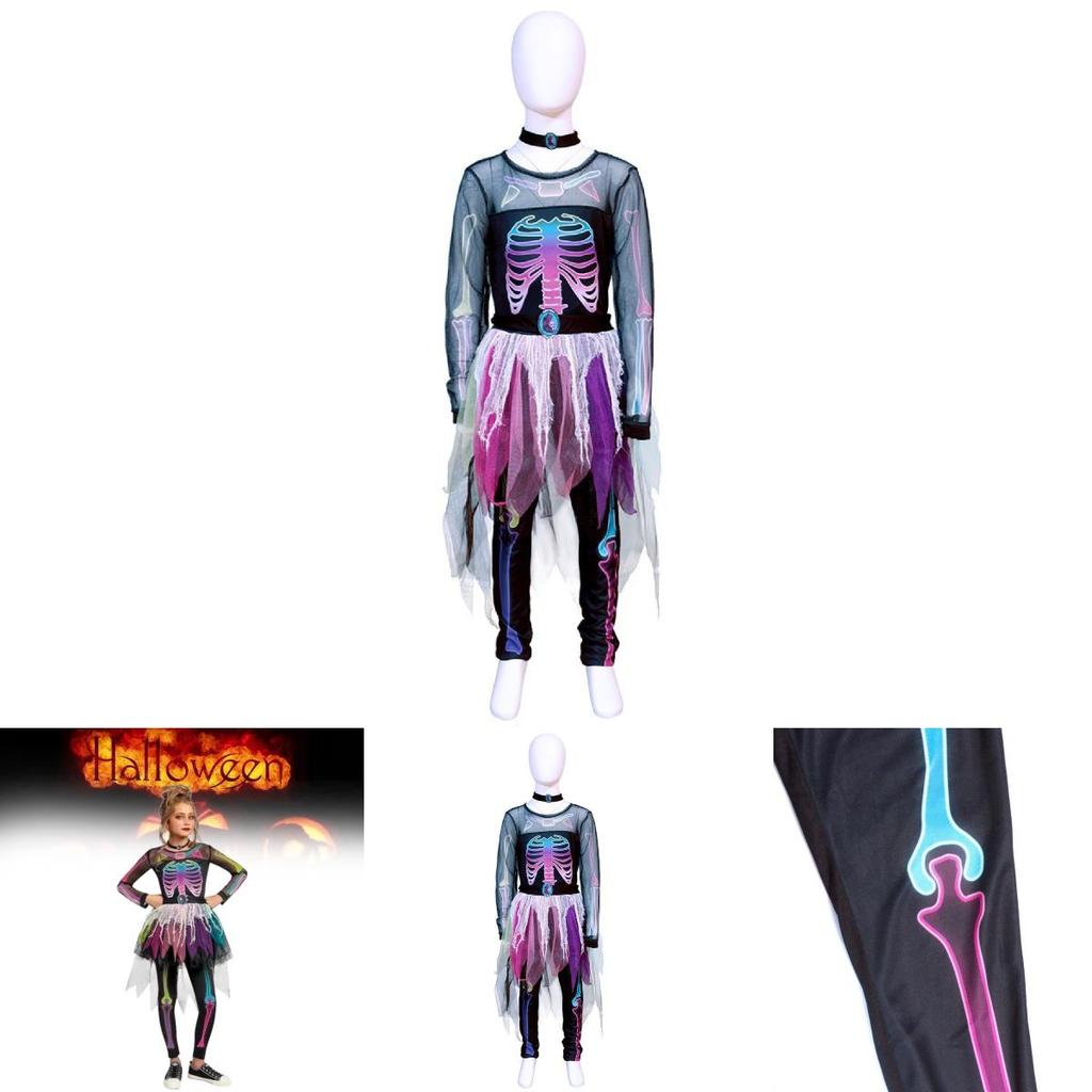 Halloween Human Skeleton Dress For Kids With Polyester Material For Party Cosplay