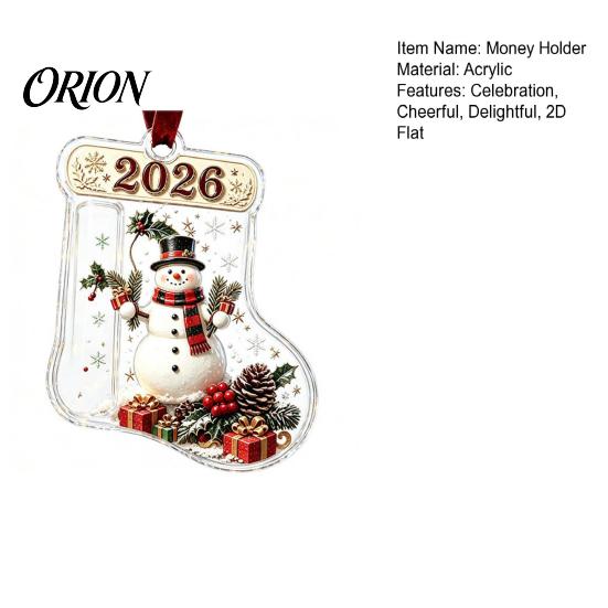 Holiday Tree Hanging Decor Christmas Stocking Money Holder for Tree, 2D Acrylic Sock Shaped Cash Decorative Ornament Gift Xmas Stuffers, Party Favors