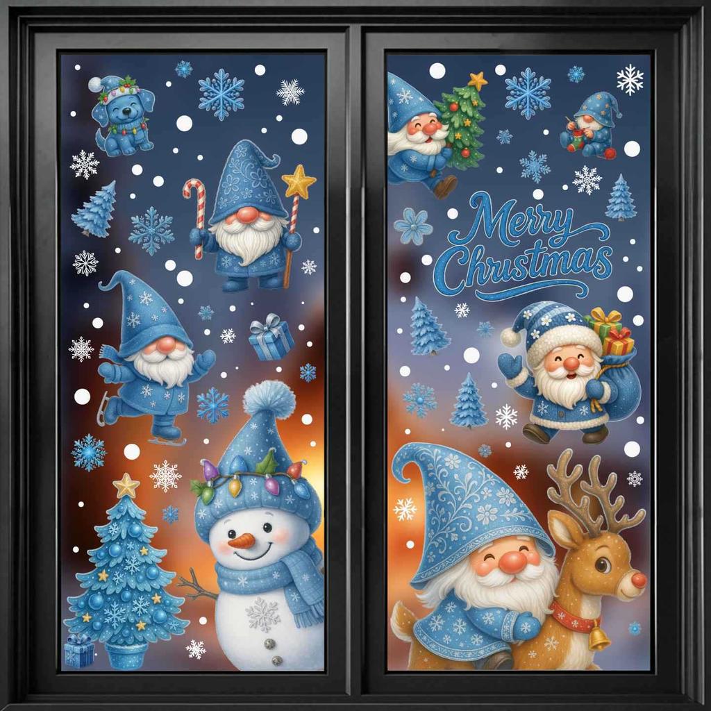 New Product Static Sticker Blue Santa Claus Snowflake Christmas Tree Glass Window Decoration Sticker