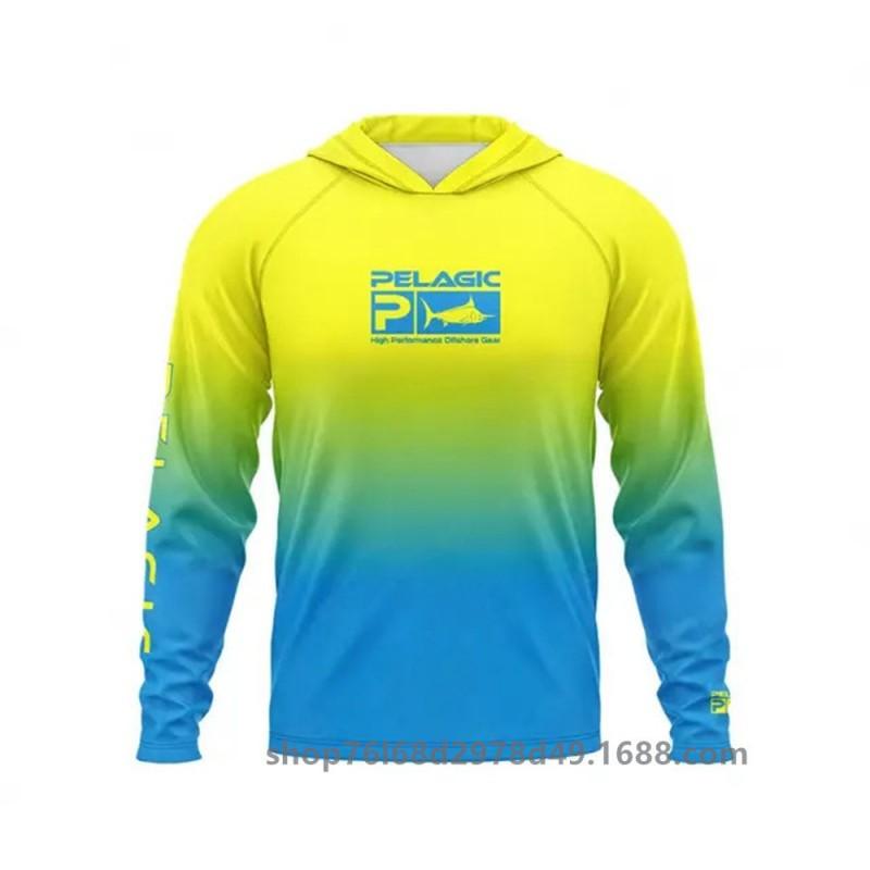 Mens UPF 50 Quick-Dry Fishing Shirt With Hood Long Sleeve Sun Protection Top Outdoor Angling Wear