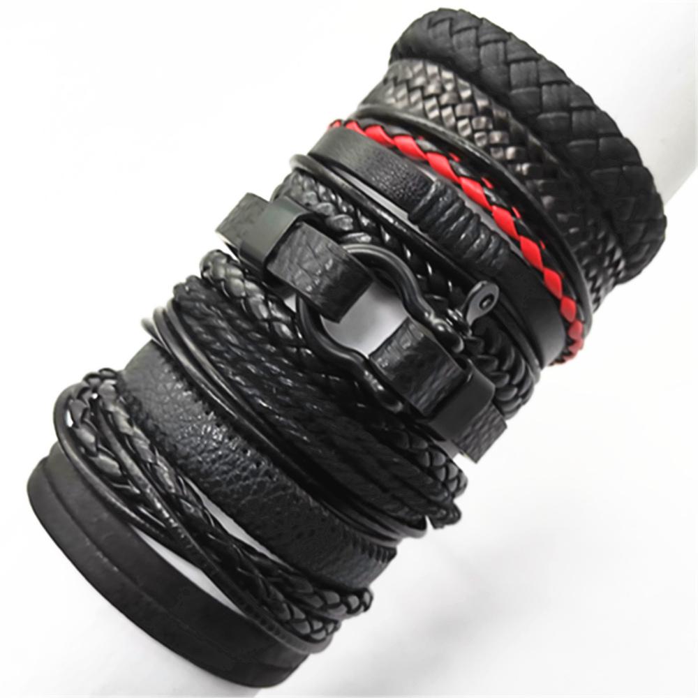 10 Pcs/set Black Wrap Woven New Fashion Handmade Men Bracelets Male Women Leather Bracelets Men Bangle Jewelry Gift