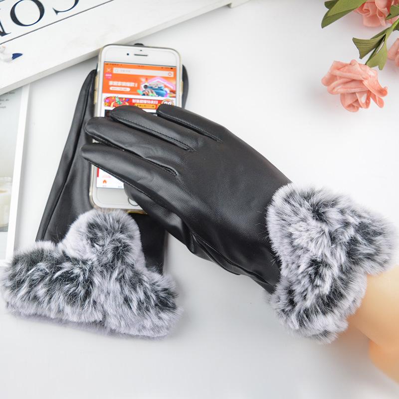 Gants d'hiver en polaire chaude à écran tactile en V pour femme Big Hair Gants de conduite d'hiver Shangleather