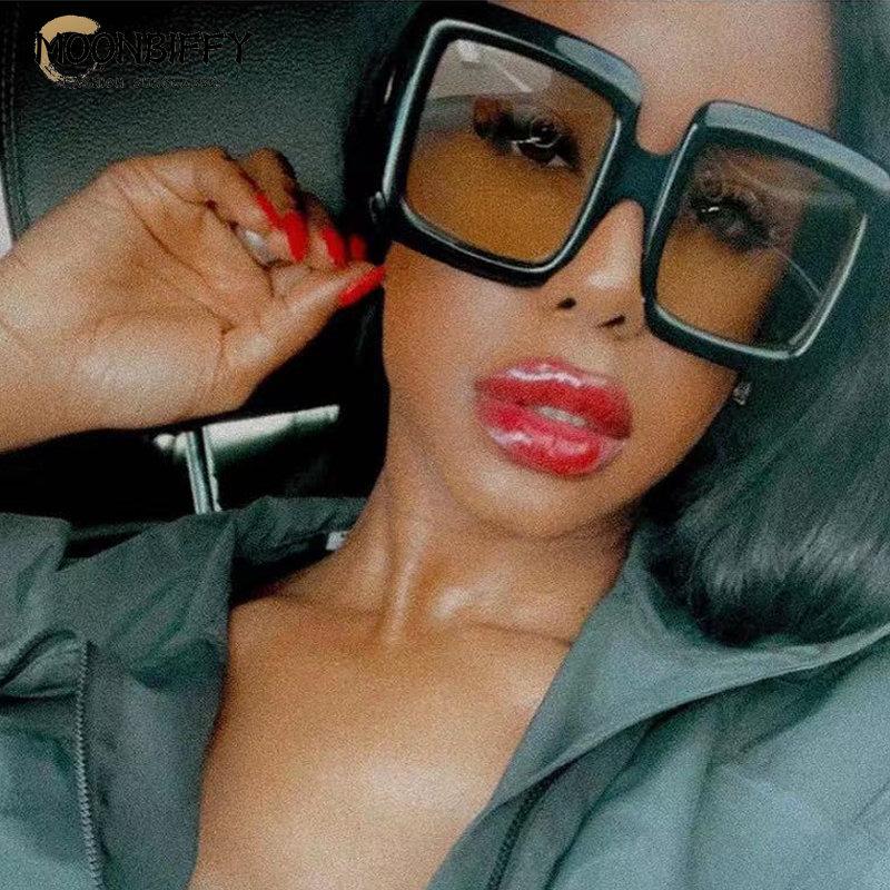 Vintage Oversized Square Gradient Sunglasses For Women New Luxury Brand Leopard Brown Uv400 Sun Glasses Men Retro Shades