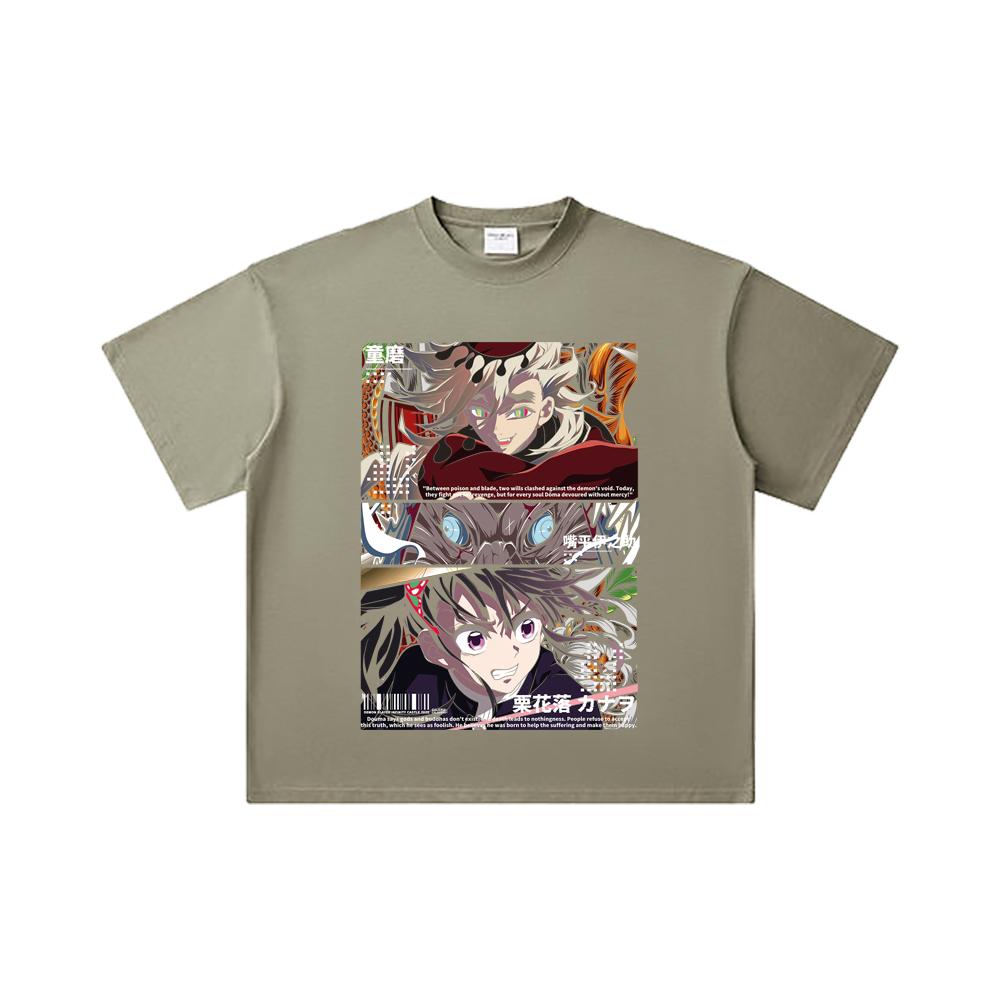 260 GSM Double Yarn 32 Count 100% Cotton Demon Slayer V30 Kanao X Doma Print Unisex Heavy Cotton T Shirt