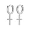 Dylam Jewelry Dainty S925 Silver 5A Cubic Zirconia Tiny Religious Cross Pendant Hoop Earrings for Women Daily Wear Jewel