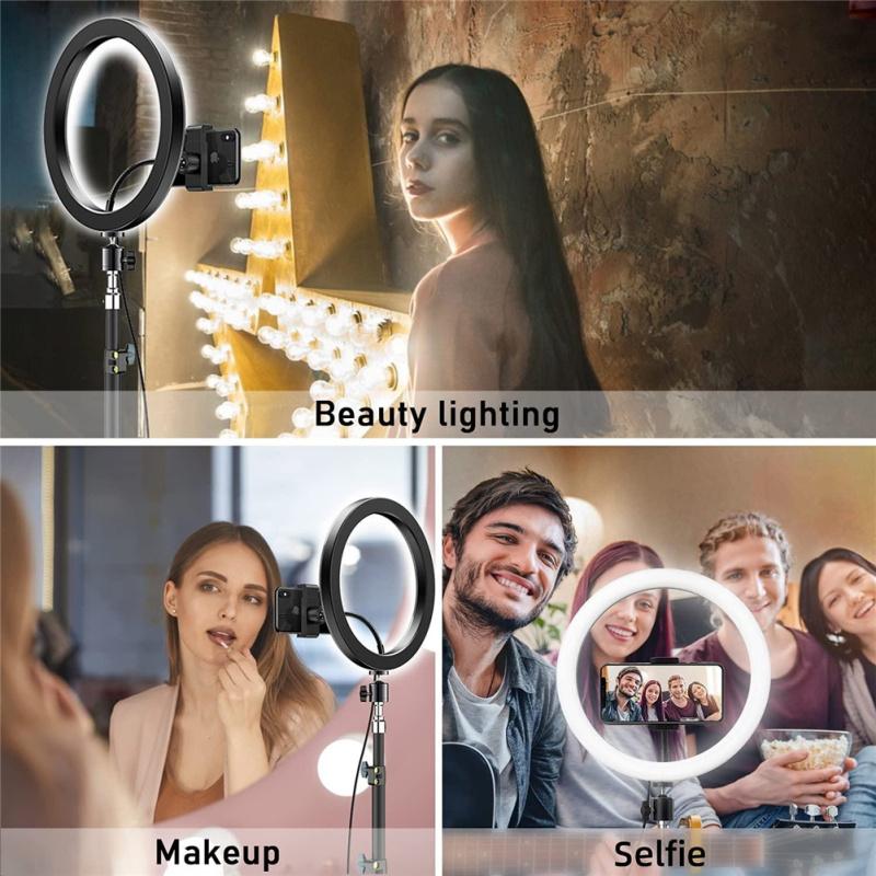 Lampada da tavolo a LED Lampada ad anello a LED con supporto per treppiede Mini luce per fotocamera a LED con 3 modalità di illuminazione 10