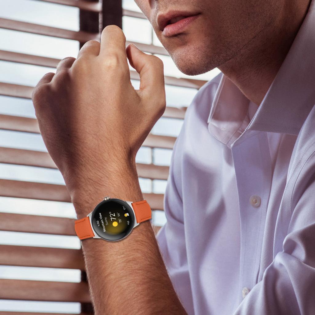 Litchi Textured Genuine Leather Strap for Google Pixel Watch 4/3/2/Watch 41mm Pointed-End Watch Band with Silver Buckle