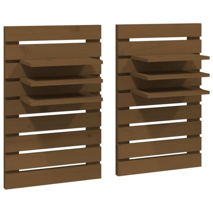 VidaXL Étagères de chevet murales 2 pcs Marron miel Bois de pin massif 824766