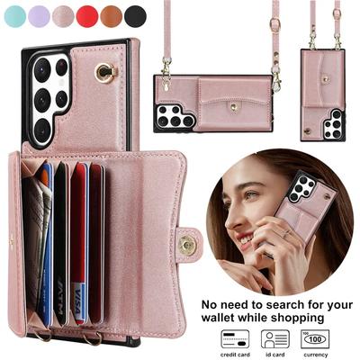 Lanyard Leder Geldbörse Handyhülle für Samsung Galaxy S25 S24 Plus S23 FE S22 Ultra S21 S20 S10 Note 20 Klappständer Hülle Rückentasche