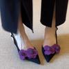 Fashion Retro Pointed Toe Stereo Flower Baotou Sandals Women Stiletto Heel Back Trip Strap with Skirt Sandals Women Outside Wear