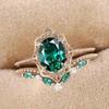 Dazzling Gold Color Inlaid with Green Stone Rings Set Round Party Engagement Wedding Rings for Women Jewelry