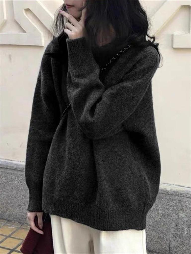 Korean Heavyweight Round Neck Sweater - 2026 Autumn/Winter Loose Knit Wool Pullover