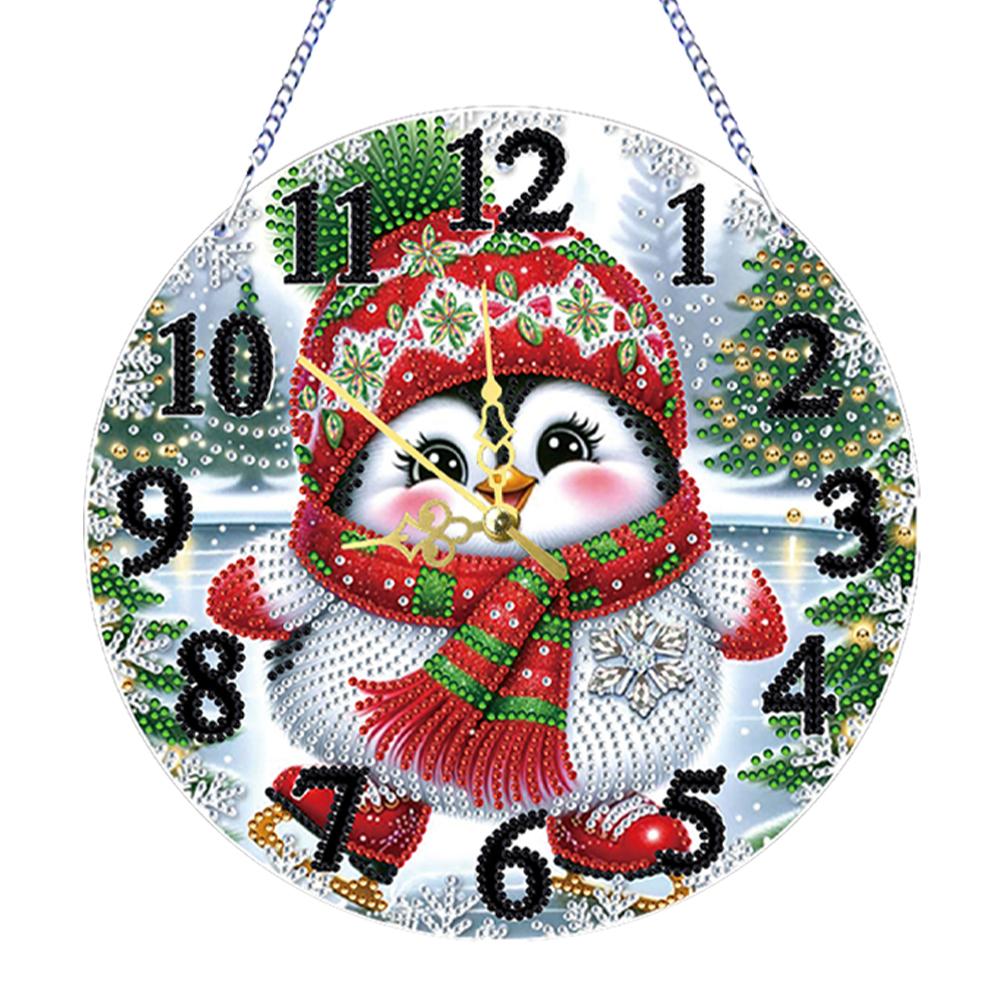 2D Flat DIY Xmas 5D Hanging Clock Art Craft Irregular Shaped Drilling Diamond Art Clock Pendant Kit for Living Room Decoration