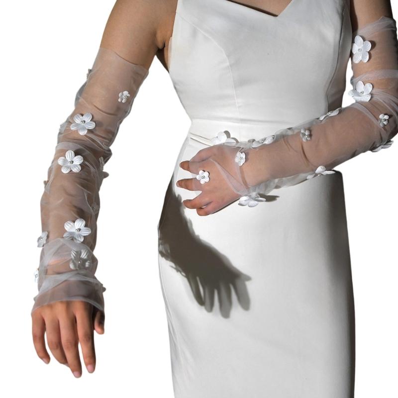 Дышащие Сетчатые Свадебные Нарукавники Дизайн Удобные Свадебные Перчатки для Невесты Белые Цветочные Аксессуары белый