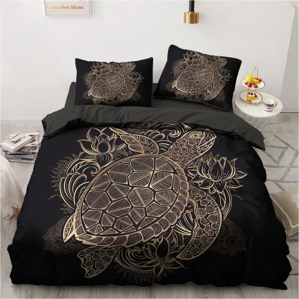 3D Black Bedding Set Pillowcase King Queen Full Single 200x200 Bed Linen Gold Design 3D Printed Duvet Cover Set for Teens Women