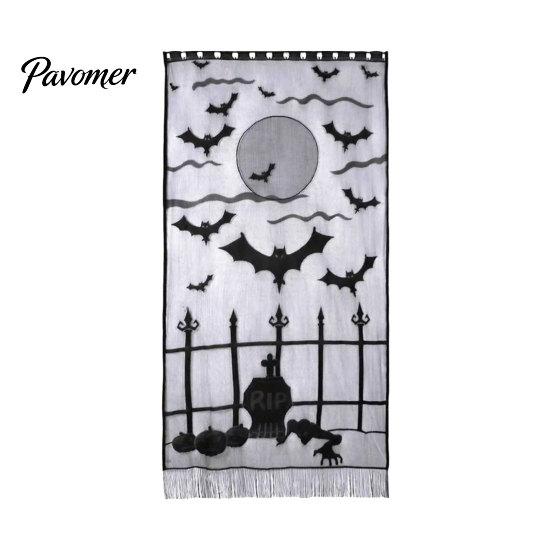 Dark Halloween Decorations Door Curtain, Lace Spider Web Fireplace Cover, Scary Skeleton Witch Sexy Table Cover Bat Print Window Drapes for