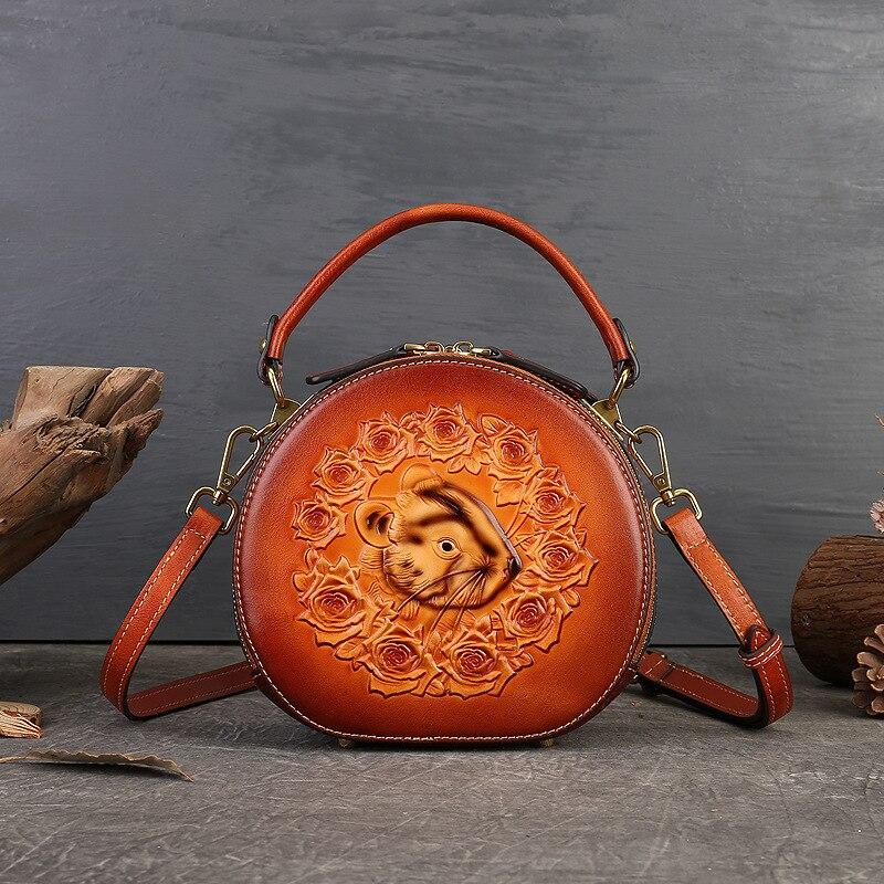Buy Johnature Handmade Embossing Circular Handbag Genuine Leather