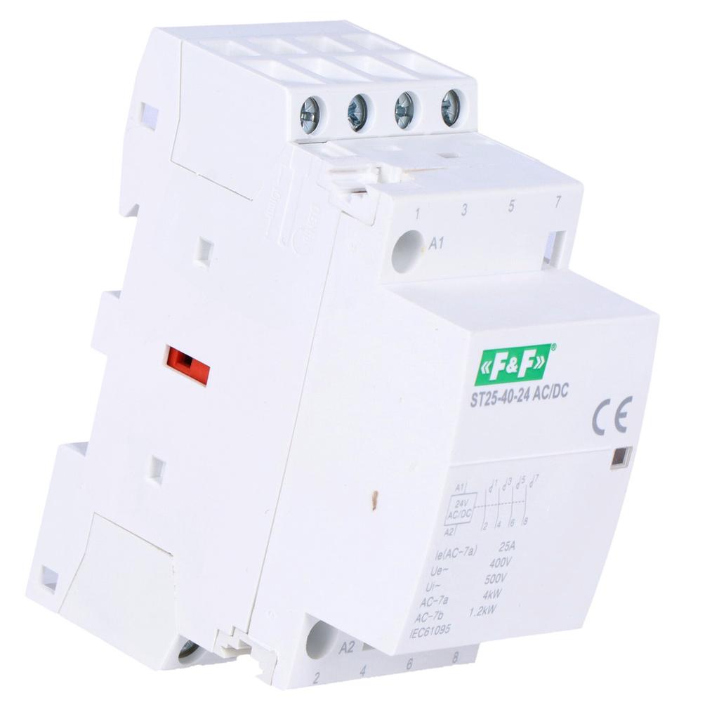 Modular rail-mounted contactor, 4xNO contacts, 25A, 24V DC