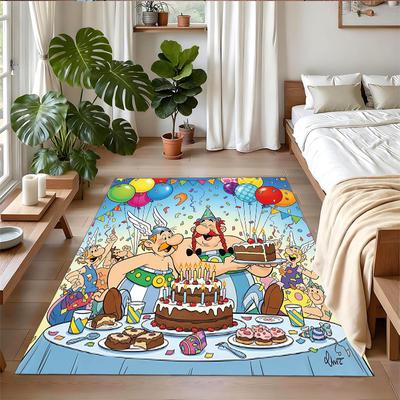 Anti‑Slip Crystal Velvet Floor Rug, Asterix & Obelix Design Carpet for Indoor Living Bedroom Home Decoration