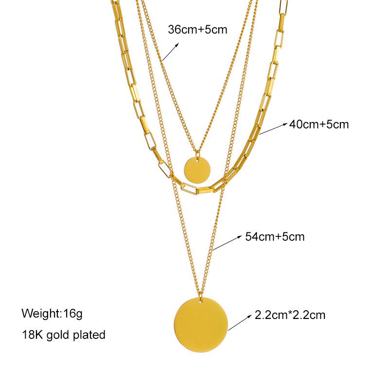 Fashion Versatile Minimalist Cool Titanium Steel Multi Layer Round Pendant Chain Necklace