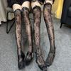 Women Flower Lace Fishnet Thigh Bowknot High Stockings Japanese Style Jk Girl Sweet Lace Trim Frilly Over Knee Long Socks
