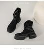 Women's Vintage Round Toe Leather Ankle Boots - Thick Sole, Chunky Heel, Short Tube for Autumn/Winter