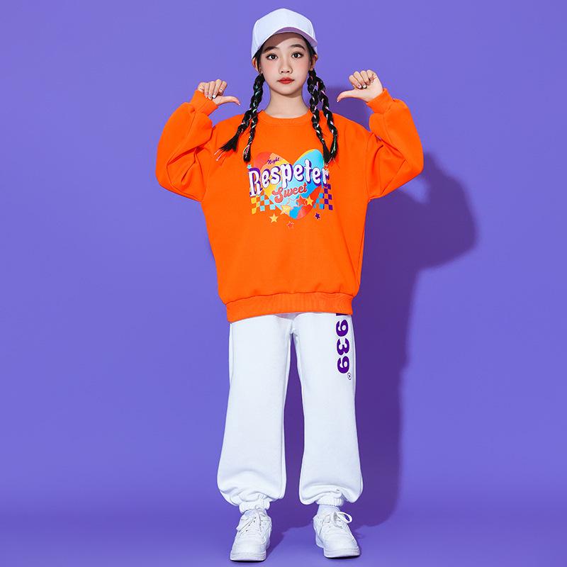 Buntes Herz-Orange Langarm-Sportfestkostüm für Kinder