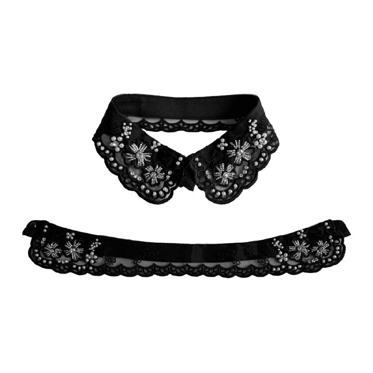 Eleganter Wiederverwendbarer Falscher Kragen Verziert mit Künstlichen Perlen Design Freundliches Polyester Business Meeting Kragen-Enhancer