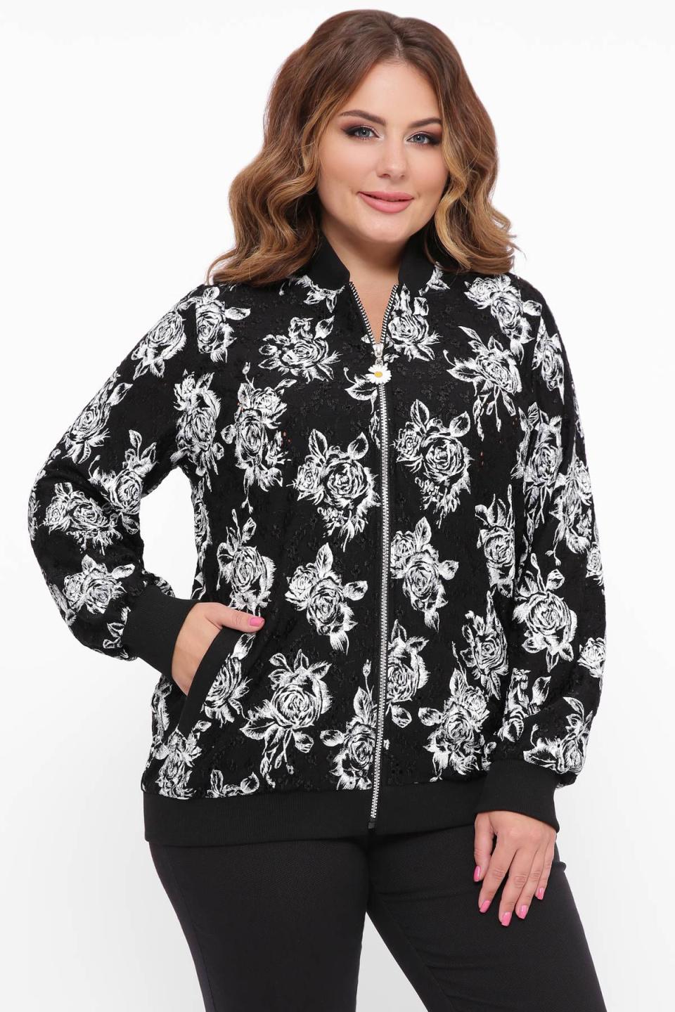 

Бомбер із гіпюру (троянди) Tatiana ФОНДА 7XL чорний